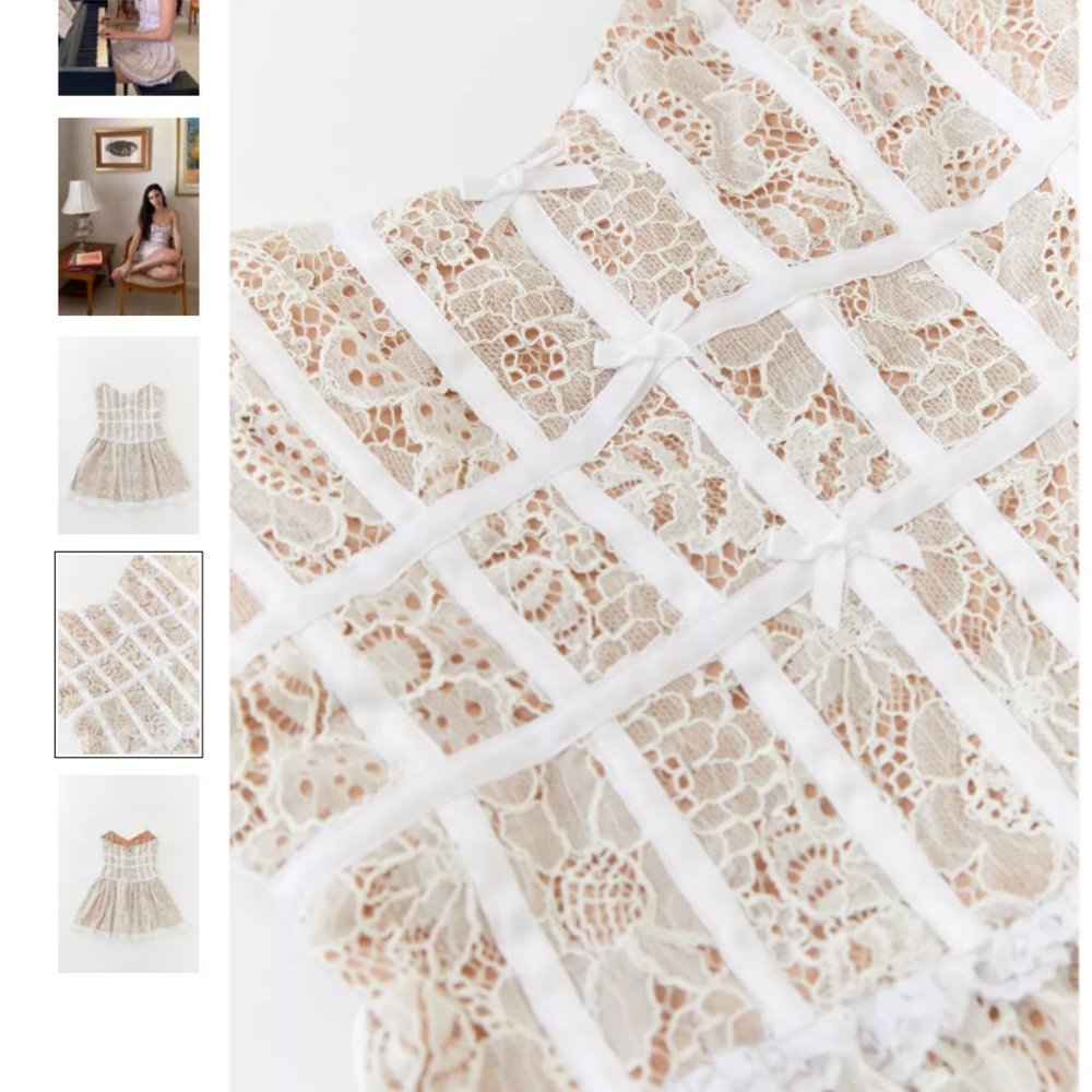 For Love & Lemon Jelena Lace Strapless Mini Dress, size Lace White & Nude - Picture 12 of 16